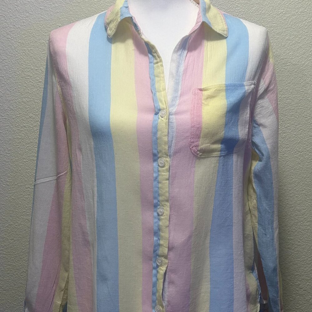 Velvet Heart pastel striped v-neck button down top, small